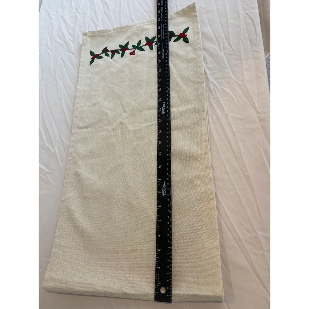 Christmas Holly Berry Embroidered Cotton Table Runner Cream 12x49 Holiday Decor